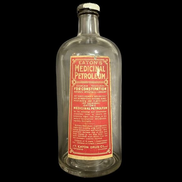 Antique 1900s T. Eaton Drug Co. Canada - Medicinal Petroleum Constipation Bottle - Picture 1 of 11